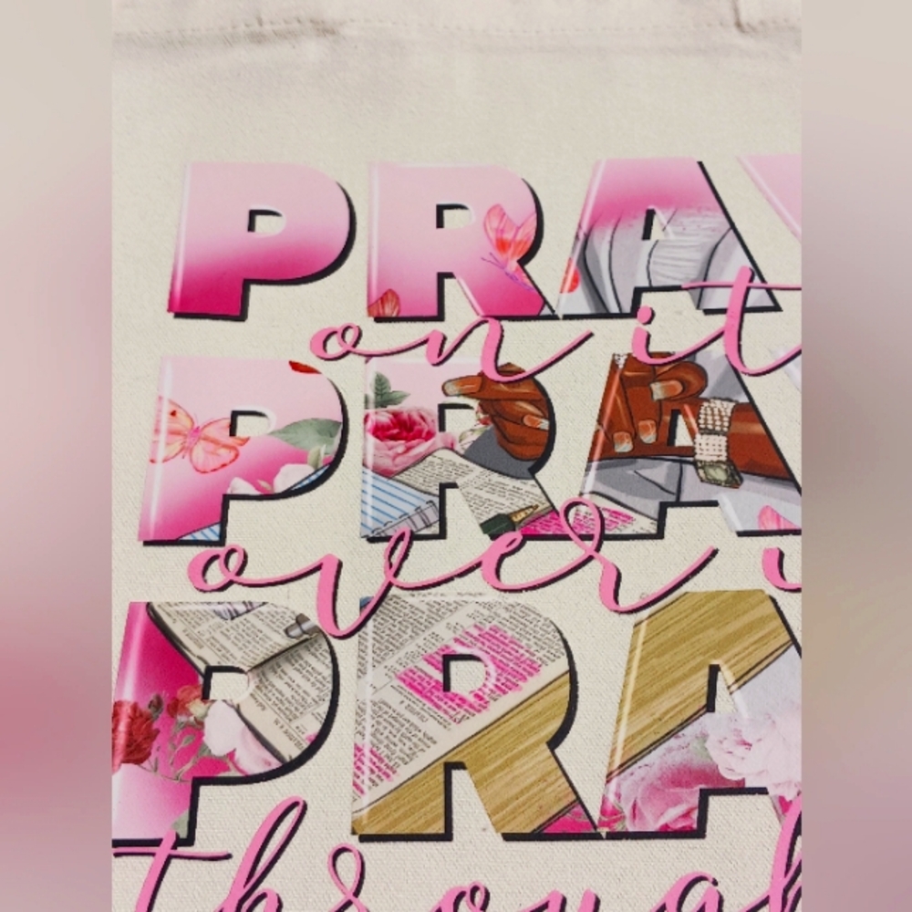 Pink and White Graphic Tote Bag